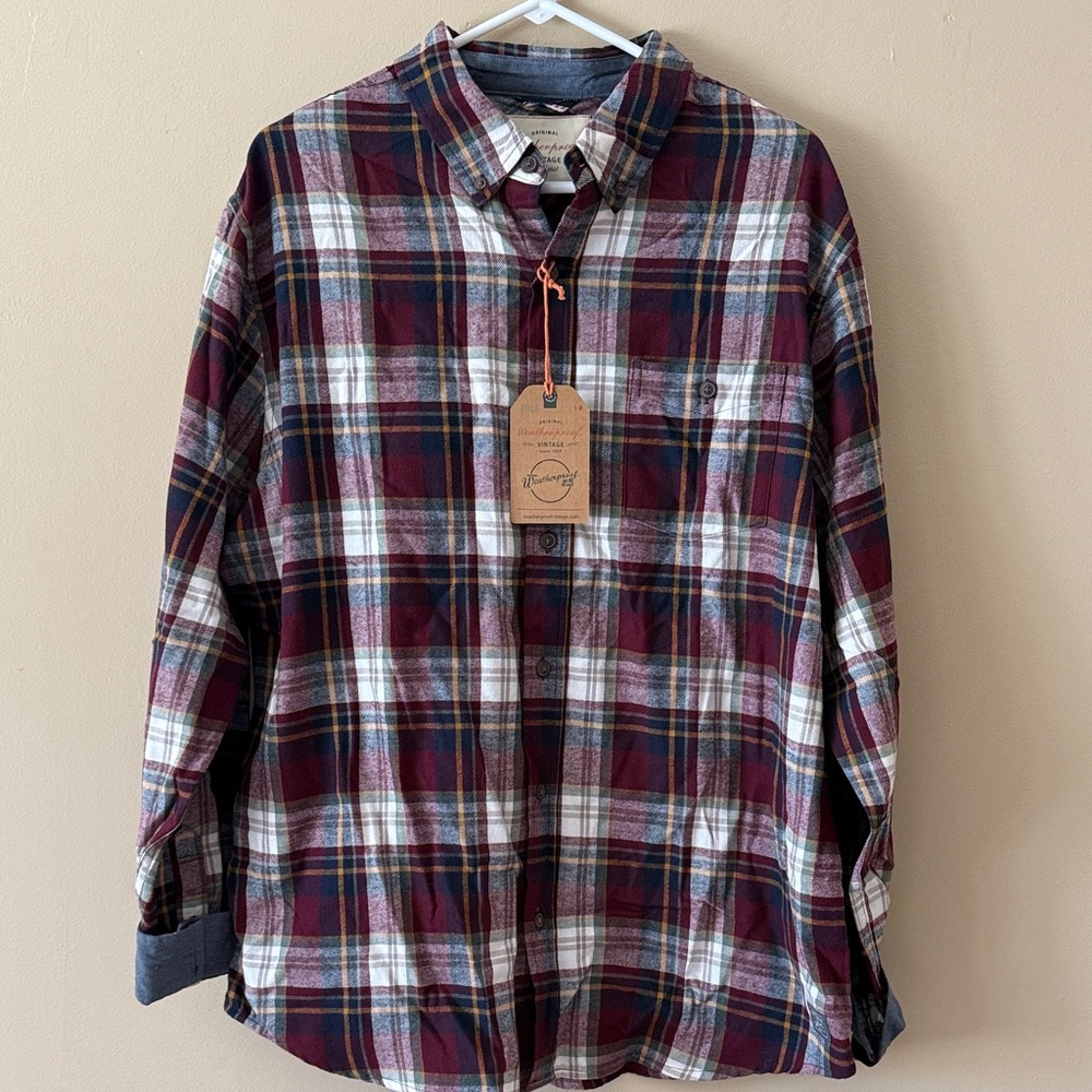 Weatherproof Men's Plaid Shirt - Burgundy and White